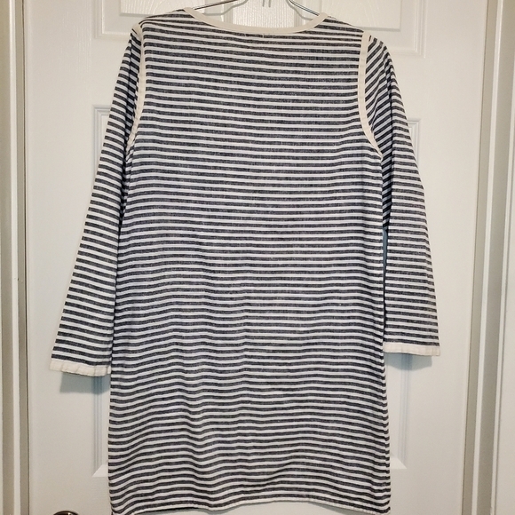J. Crew Womens Sz XS Long Sleeve Tunic Blouse Linen Blend Striped Black White - Picture 10 of 13